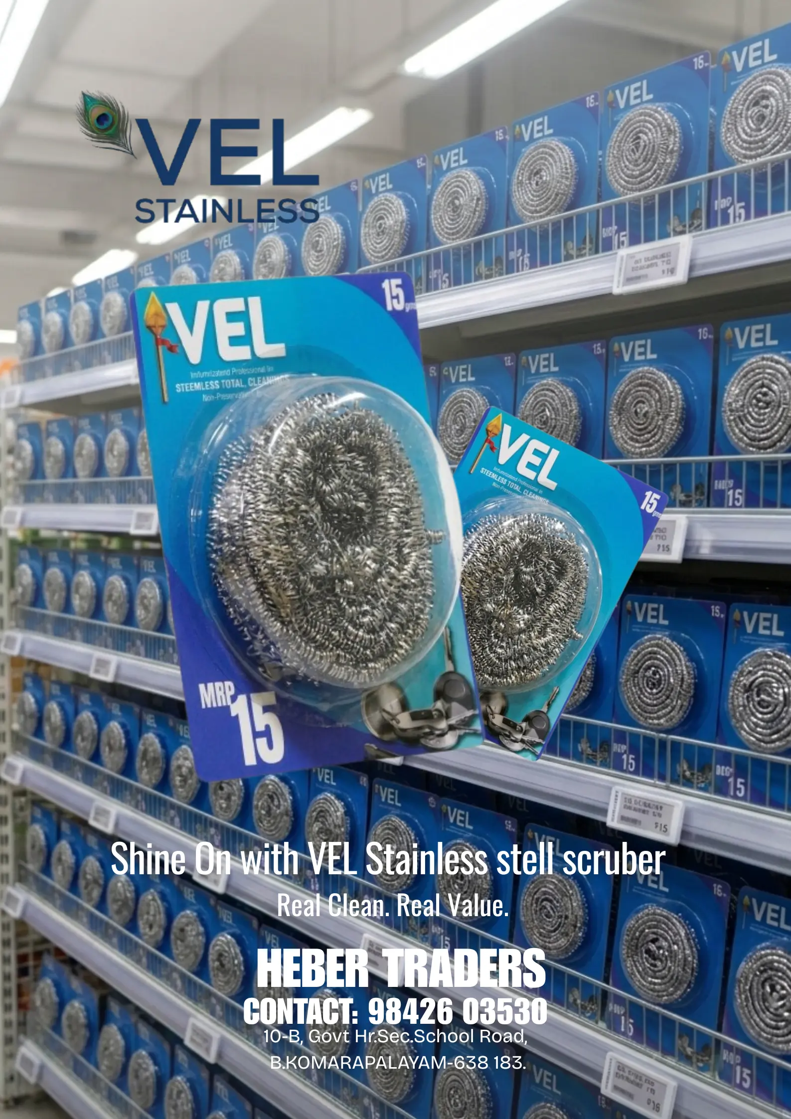 VEL Stainless poster design 4 — blue pack display
